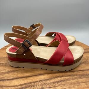 Josef Seibel Sandals Womens 9.5 / 41 Comfort Leather Platform Casual Red Straps